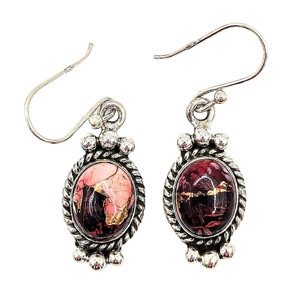 Lot 211: Southwest Sterling Silver Dhalia Rose Turquoise Dangle Stone Earrings