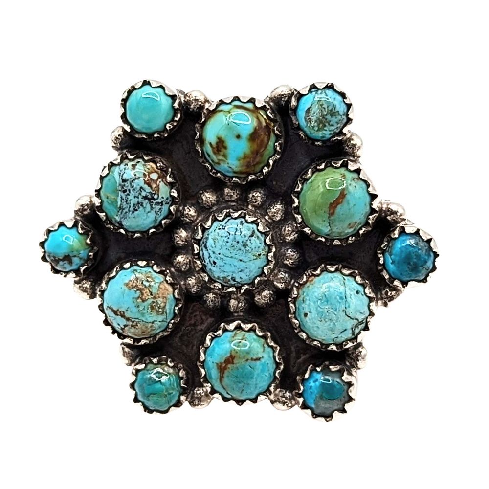 Lot 219: Southwest Sterling Silver Turquoise Cluster Ring