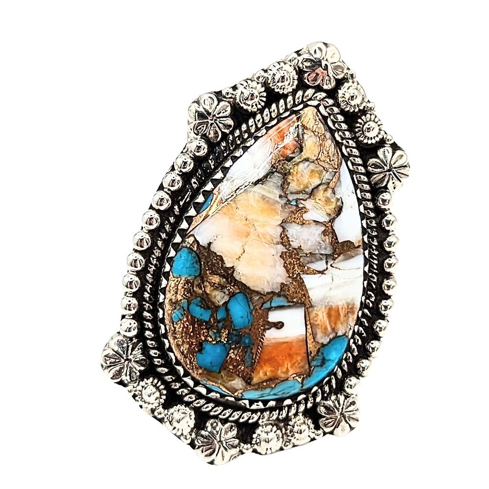 Lot 222: Southwest Sterling Silver Spiny Mojave Turquoise Teardrop Ring