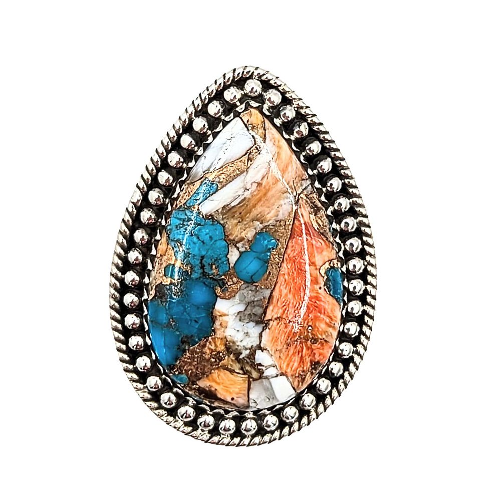 Lot 244: Southwest Sterling Silver Spiny Mojave Turquoise Teardrop Ring