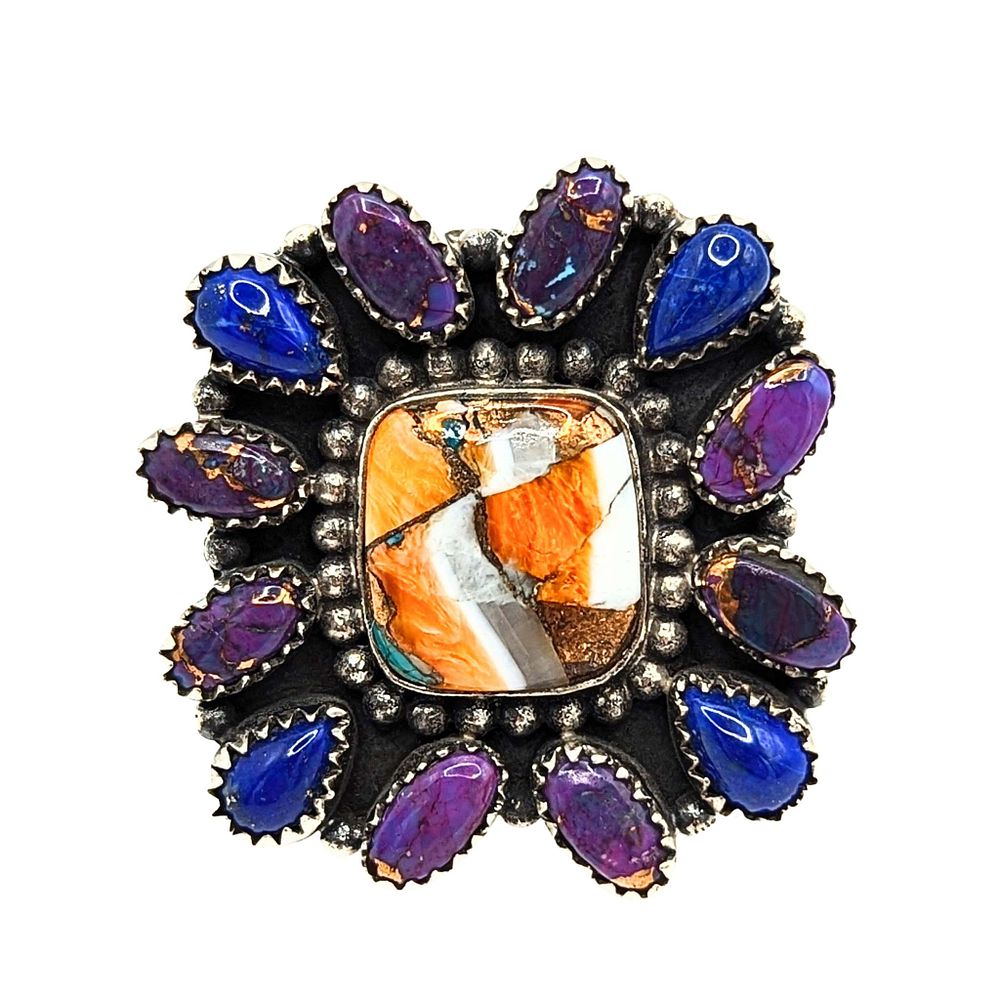 Lot 264: Southwest Sterling Silver Multi Gemstone Cluster Ring