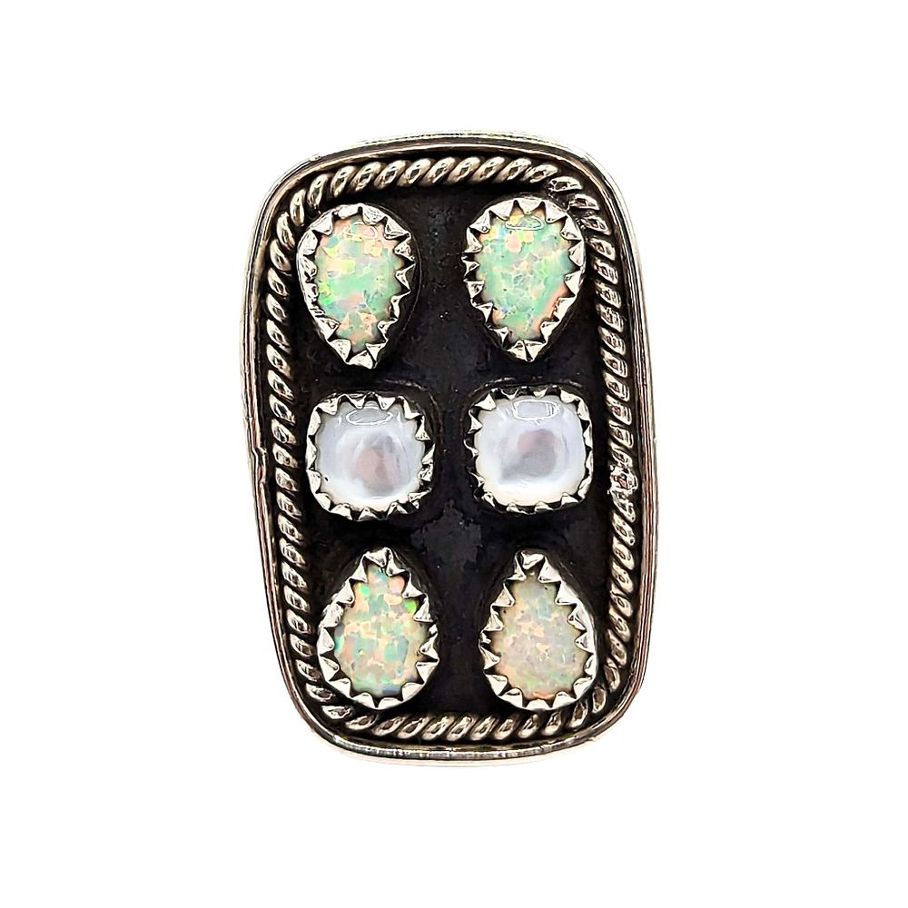 Lot 303: Southwest Sterling Silver Multi Gemstone Rectangle Ring