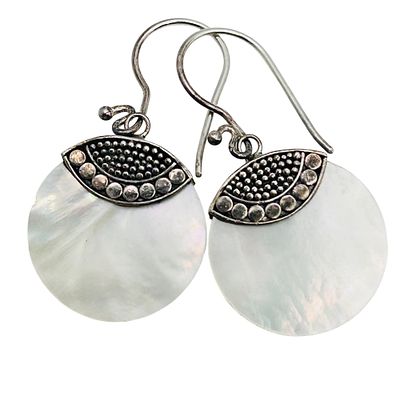 ATI Sterling Mother Of Pearl Round Hook Back Earrings. ATI Sterling mother of pearl round hook 