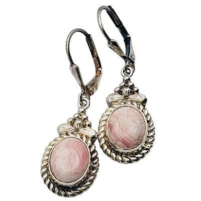 STS Sterling Rhodochrosite Lever Back Earrings 7.48g