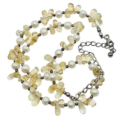 Sterling Pearl And Quartz Adjustable Chain Necklace. Sterling Pearl and quartz Adjustable Chain 