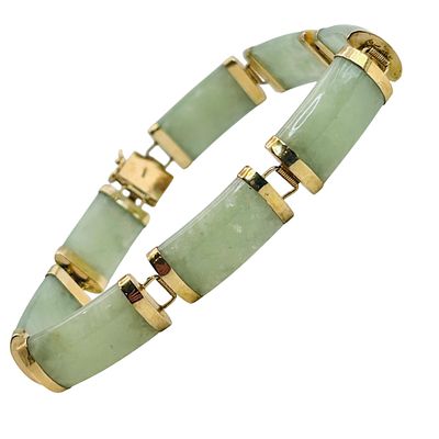 14k Gold 585 Jade Box Lock Bracelet. 14k Gold 585 Jade box lock bracelet 13.34g