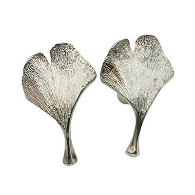 Sterling 585 Gold Post Ginkgo Leaf Stud Earrings. Sterling 585 gold post ginkgo leaf stud 
