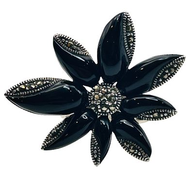 Sterling Marcasite Black Flower Statement Ring Size 5.5. Sterling Marcasite black flower 