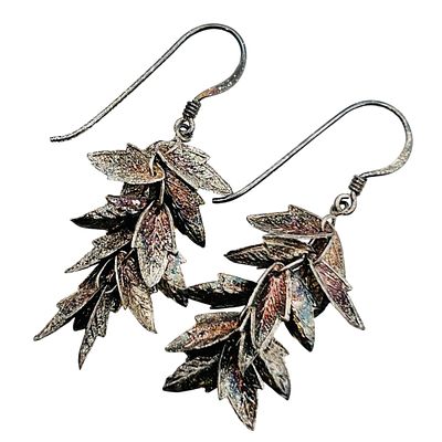 Sterling Leaf Cluster Dangle Hook Back Earrings. Sterling leaf cluster dangle hook back 