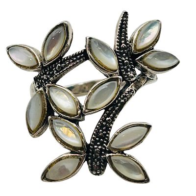 JNY Sterling Mother Of Pearl And Marcasite Butterfly Design Ring Size 8. JNY Sterling Mother of 