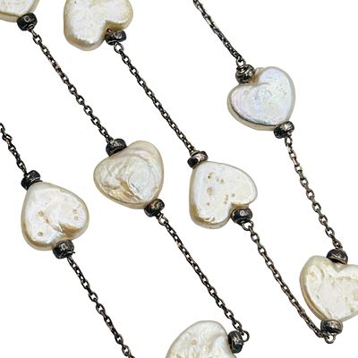 Sterling Heart Pearl Cable Chain Necklace. Sterling heart pearl cable chain necklace 10.1g