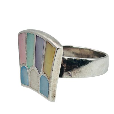 Sterling Multicolor Mother Of Pearl Flat Face Ring Size 8.5. Sterling Multicolor mother of pearl 