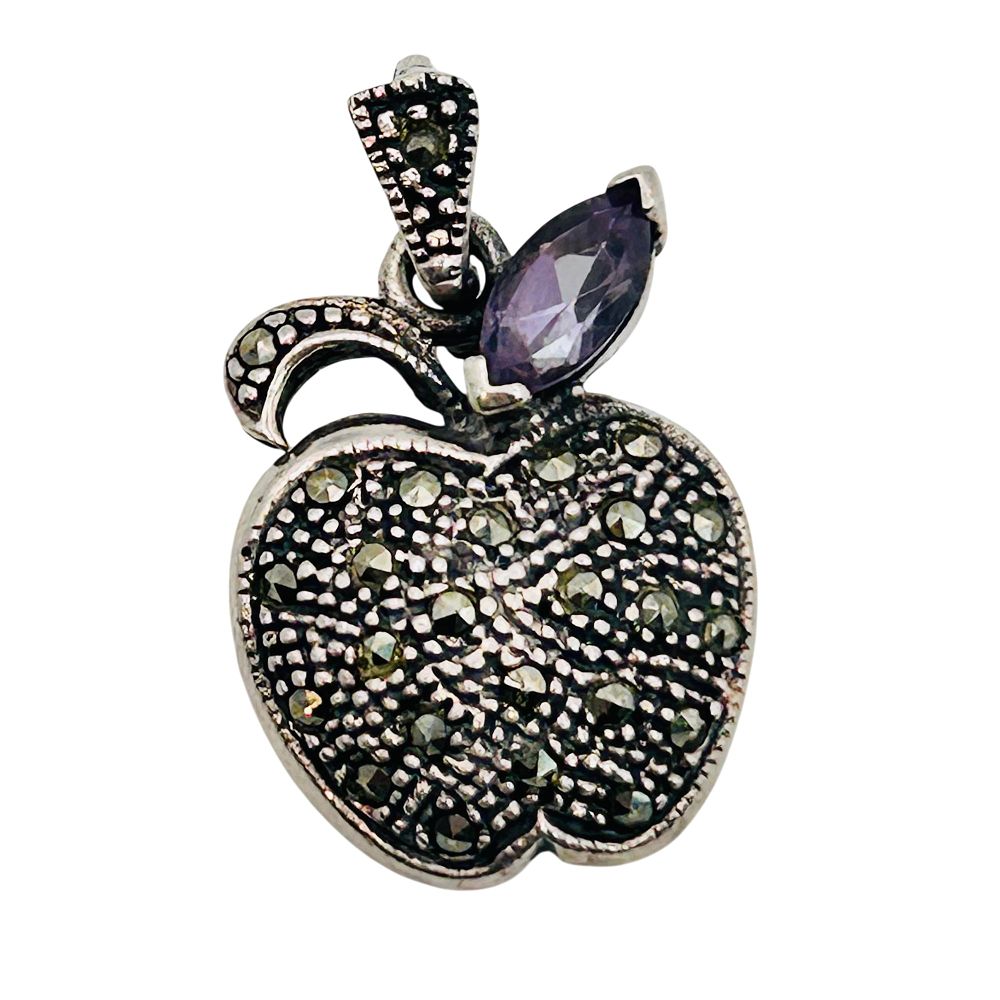 Lot 157: IBB Sterling Amethyst And Marcasite Apple Pendant