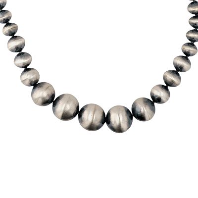 Treva Jim Navajo Graduated Plain Silver Beaded Necklace. Treva Jim Navajo Graduated Plain 