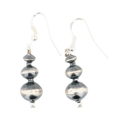 Treva Jim Navajo Plain Silver Bead Earrings. Treva Jim Navajo Plain Sterling Silver Bead 