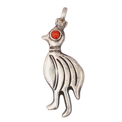 Navajo Sterling Coral Quail Pendant 3g