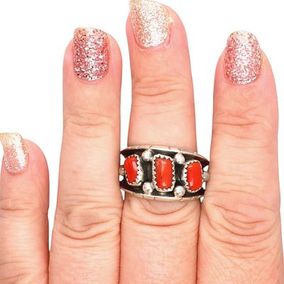 Reed Charley Navajo Sterling Coral Ring Sz 9.5, 7g