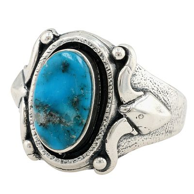 Bevis Tsadiasi Zuni Sterling Kingman Turquoise Ring Sz 11, 14g