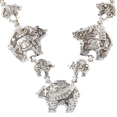 Lloyd Becenti Navajo Plain Silver Overlay Storyteller Bear Necklace. Lloyd Becenti Navajo Plain 