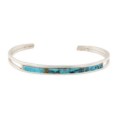Jamie Johnson Navajo Sterling Turquoise Inlay Cuff Bracelet 8.5g