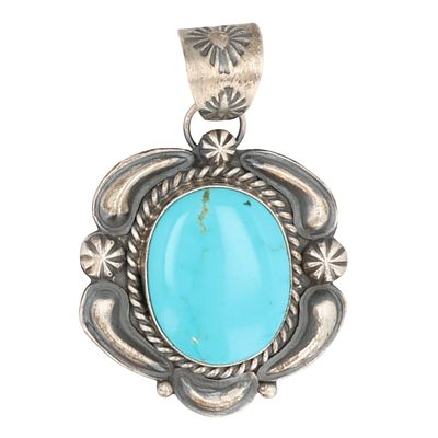 Jeff James Navajo Sterling Kingman Turquoise Pendant 17g