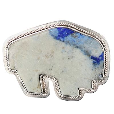 Marvin Pinto Navajo Sterling Lapis Buffalo Brooch 13.5g