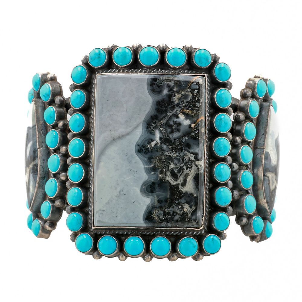 Lot 151: Anthony Skeets Navajo Sterling Multi-Stone Cuff Bracelet