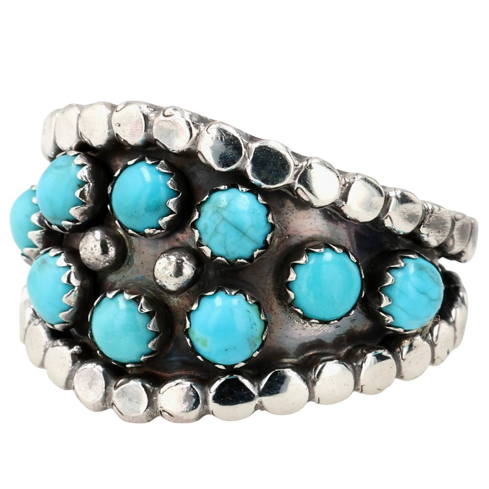 Lot 155: Kenny Lonjose Navajo Sterling Kingman Turquoise Ring Sz 9.25