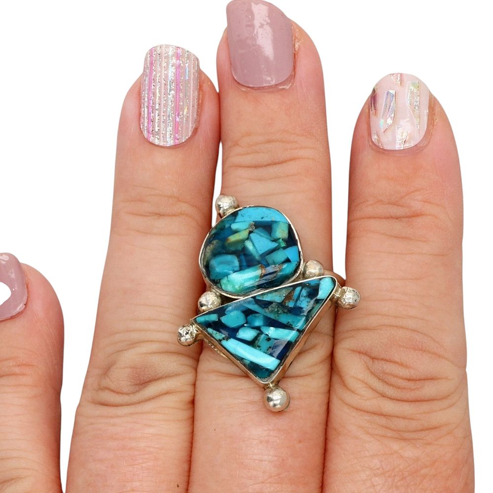 Lot 156: Maxx Laate Zuni Sterling Turquoise Ring Sz 10