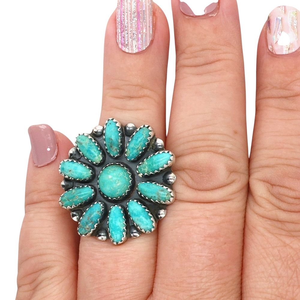 Lot 164: Cordell Wilson Navajo Sterling Turquoise Cluster Ring Sz 7.5