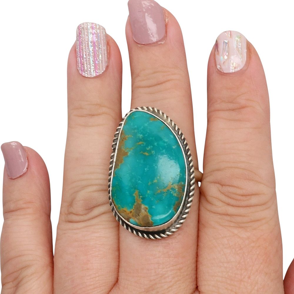 Lot 166: Donovan Nez Navajo Sterling Kingman Turquoise Adjustable Ring