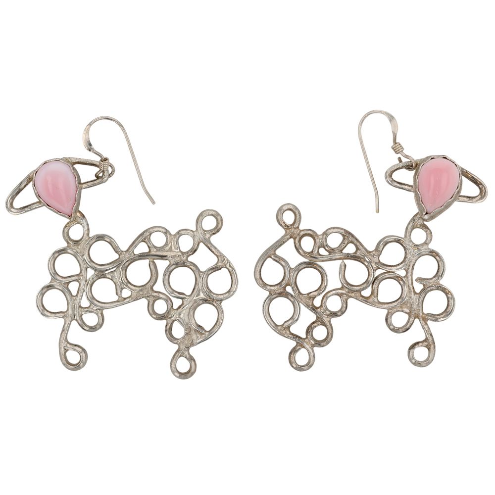 Lot 168: Ray Tolth Navajo Sterling Pink Conch Drop Dangle Earrings