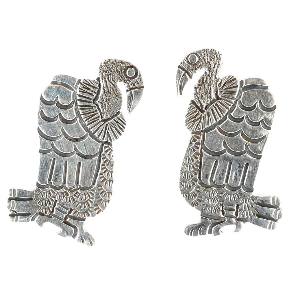 Lot 178: Zandra Tahy Navajo Plain Silver Vulture Earrings
