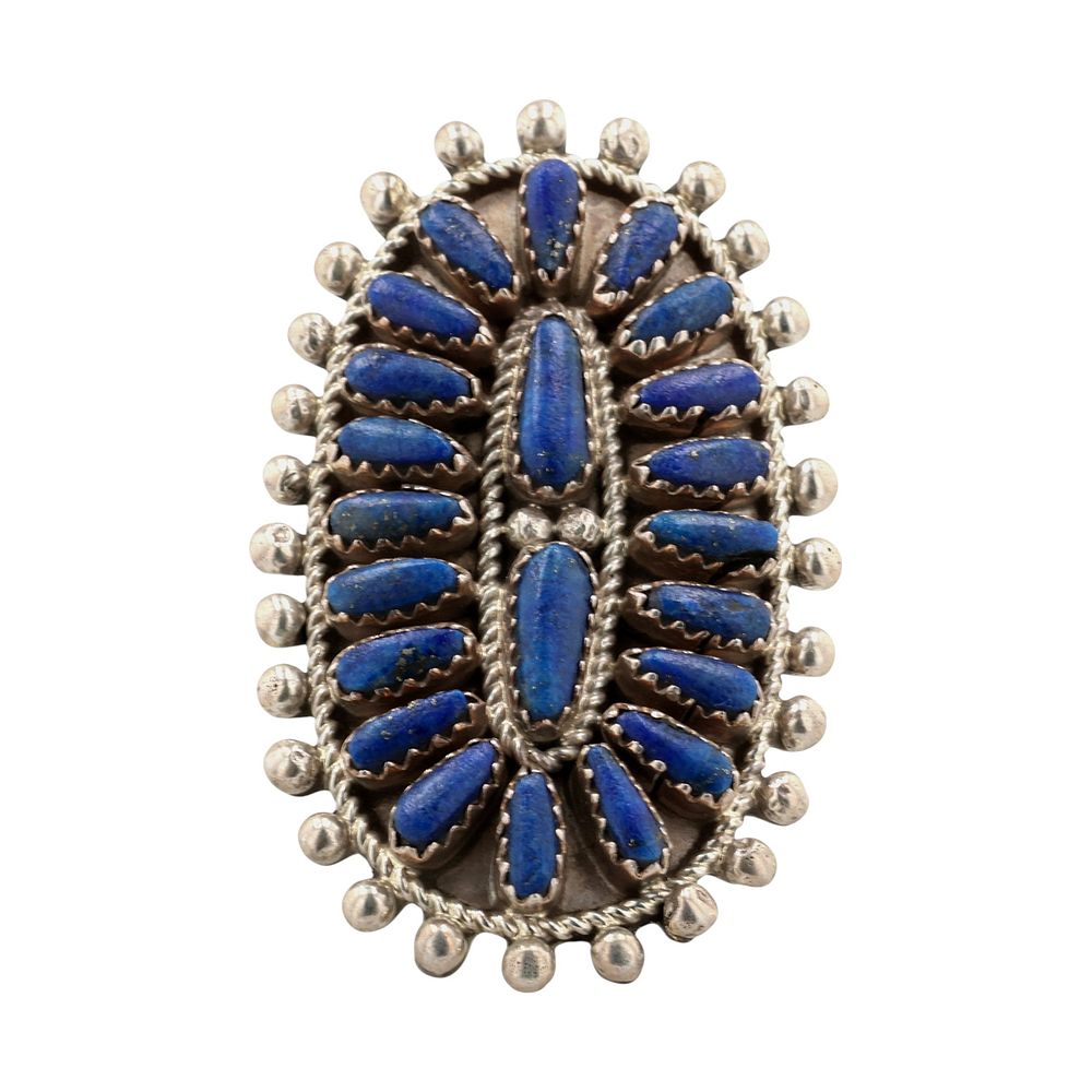 Lot 185: Jazz Wilson Navajo Sterling Petit Point Lapis Ring Sz 8