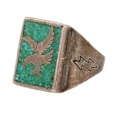 Turquoise Inlay Eagle Lot 432 - Old Carlisle Jewelry Sterling Crushed Turquoise Eagle Inlay ...