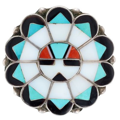 Richardson's Trading Post Vintage Zuni Sterling Multi-Stone Sunface Brooch Pendant. Presented in 