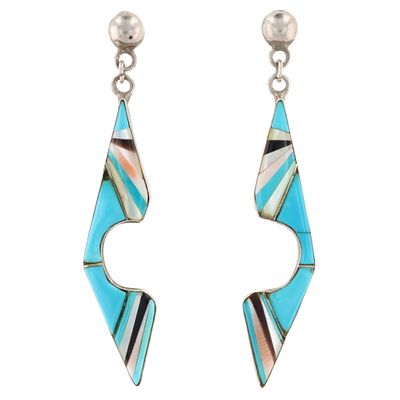 Richardson's Trading Post Vintage Zuni Sterling Multi-Stone Inlay Earrings. Presented in 