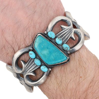 Richardson's Trading Post Linda Montoya Navajo Sterling Turquoise Cuff Bracelet. Presented in 