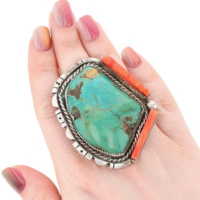 Richardson's Trading Post Signed Vintage Navajo Sterling Multi-Stone Statement Ring Sz. 8.25. Pre 