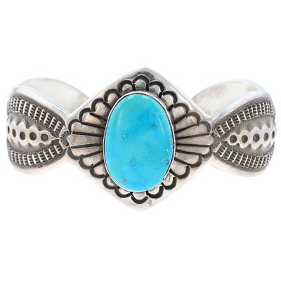 Richardson's Trading Post Larry Martinez Sterling Turquoise Cuff Bracelet. Presented in 