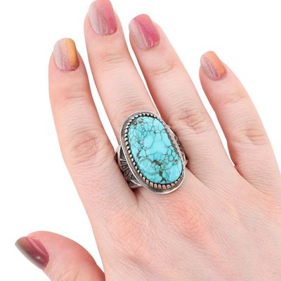 Richardson's Trading Post Vintage Tommy Jackson Navajo Sterling Turquoise Ring Sz. 11. Presented 