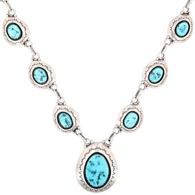 Richardson's Trading Post Teddy Goodluck Jr Navajo Sterling Turquoise Shadow Box Necklace. Presen 