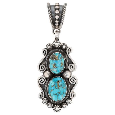 Richardson's Trading Post Jess Martinez Navajo Sterling Turquoise Pendant. Presented in 