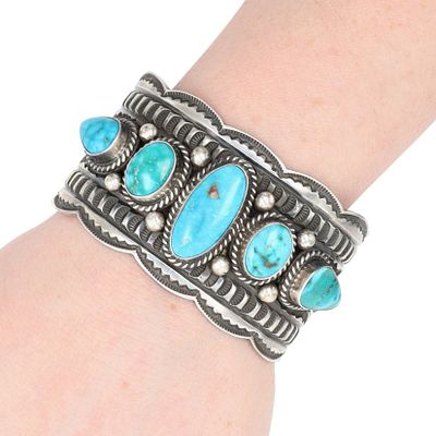 Richardson's Trading Post Andy Cadman Navajo Sterling Turquoise Cuff Bracelet. Presented in 