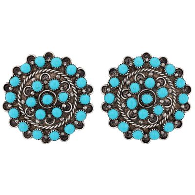 Richardson's Trading Post Vintage Zuni Sterling Turquoise Cluster Clip On Earrings. Presented in 