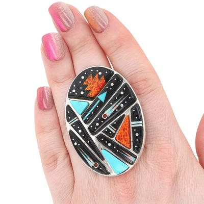 Richardson's Trading Post Matthew Jack Navajo Sterling Multi-Stone Night Sky Inlay Ring Sz. 9.5. 