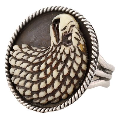 Richardson's Trading Post Redwater Sterling Carved Fetish Ring Sz. 9.5. Presented in partnership 