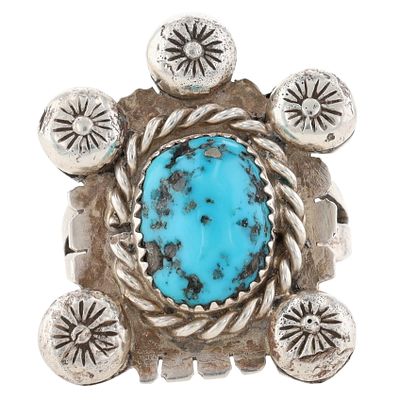 Richardson's Trading Post Signed Vintage Navajo Sterling Turquoise Turtle Ring Sz. 10.5. Presente 