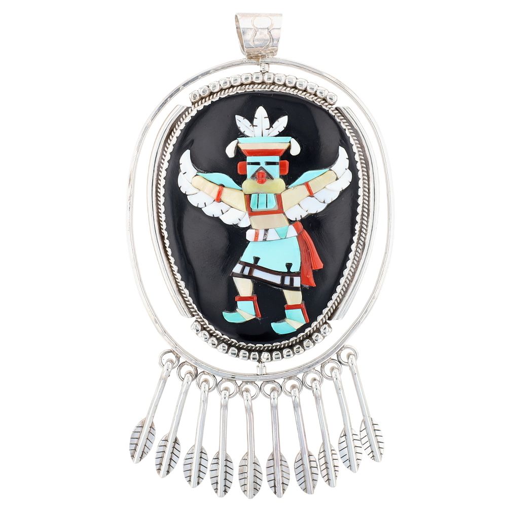 Lot 151: Huge Spinning Zuni Sterling Multi-Stone Knifewing Sunface Inlay Pendant