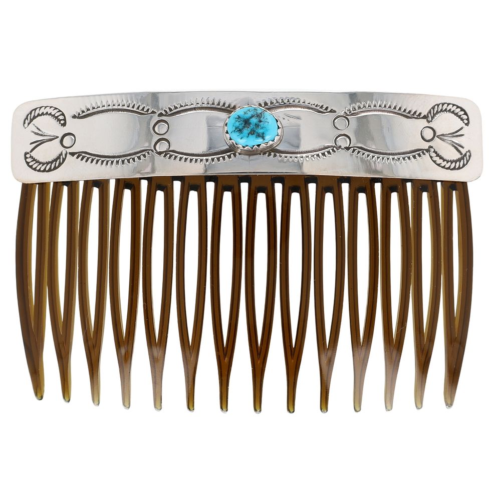 Lot 152: Joan Begay Navajo Sterling Kingman Turquoise Hair Clip